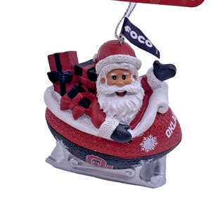 OU Football Christmas Ornament Santa on Snowmobile Oklahoma Sooners NEW Foco